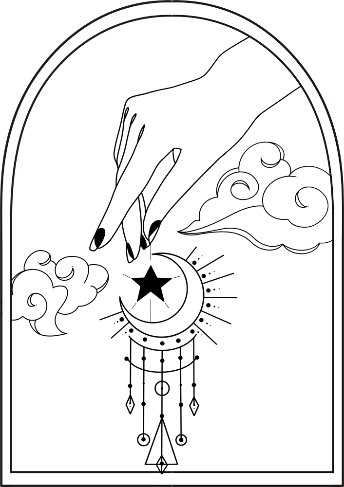 Sky, star and moon with hand Icon